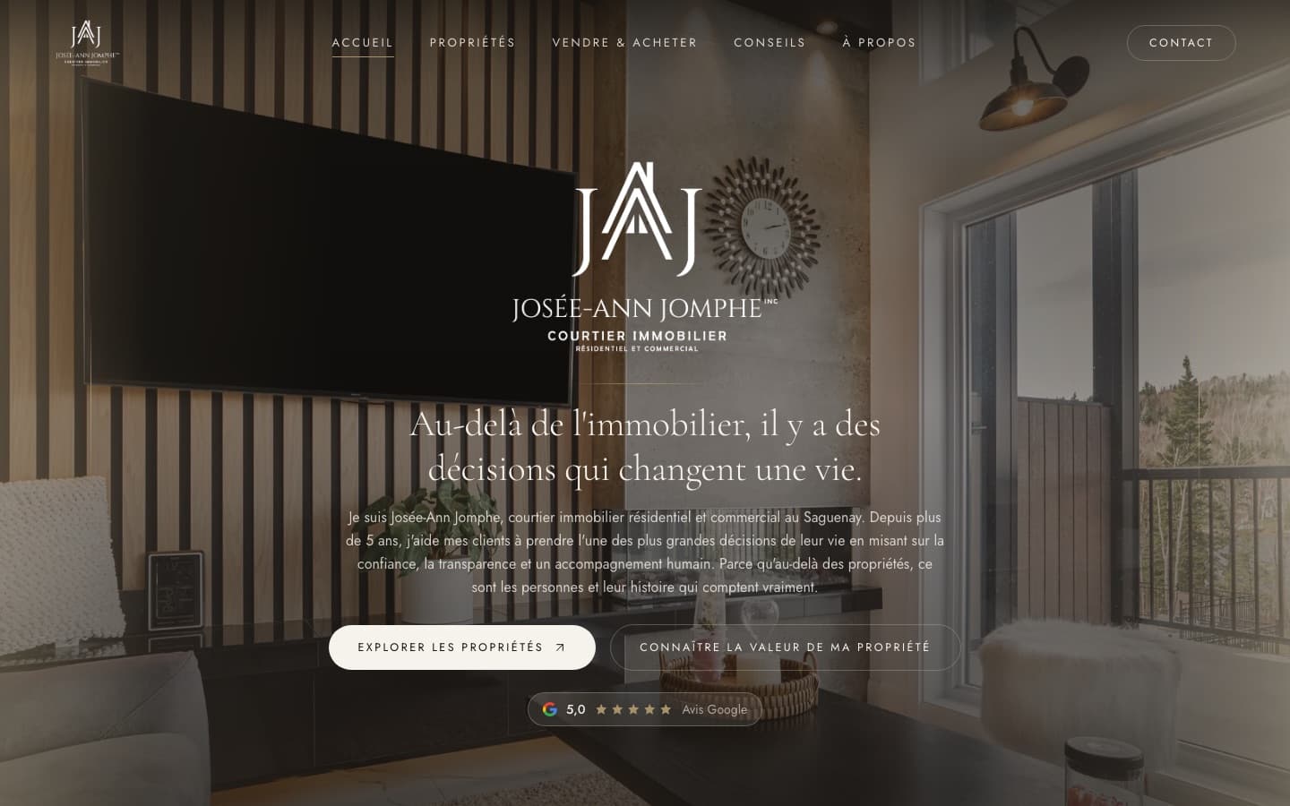 Page d'accueil du site de Josée-Ann Jomphe, courtier immobilier au Saguenay