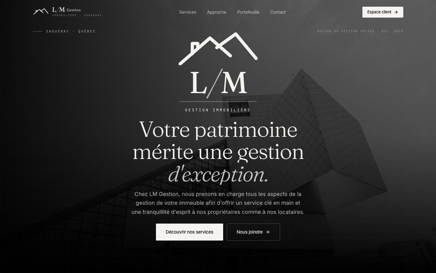 Page d'accueil du site LM Gestion Immobilière, gestion immobilière au Saguenay–Lac-Saint-Jean