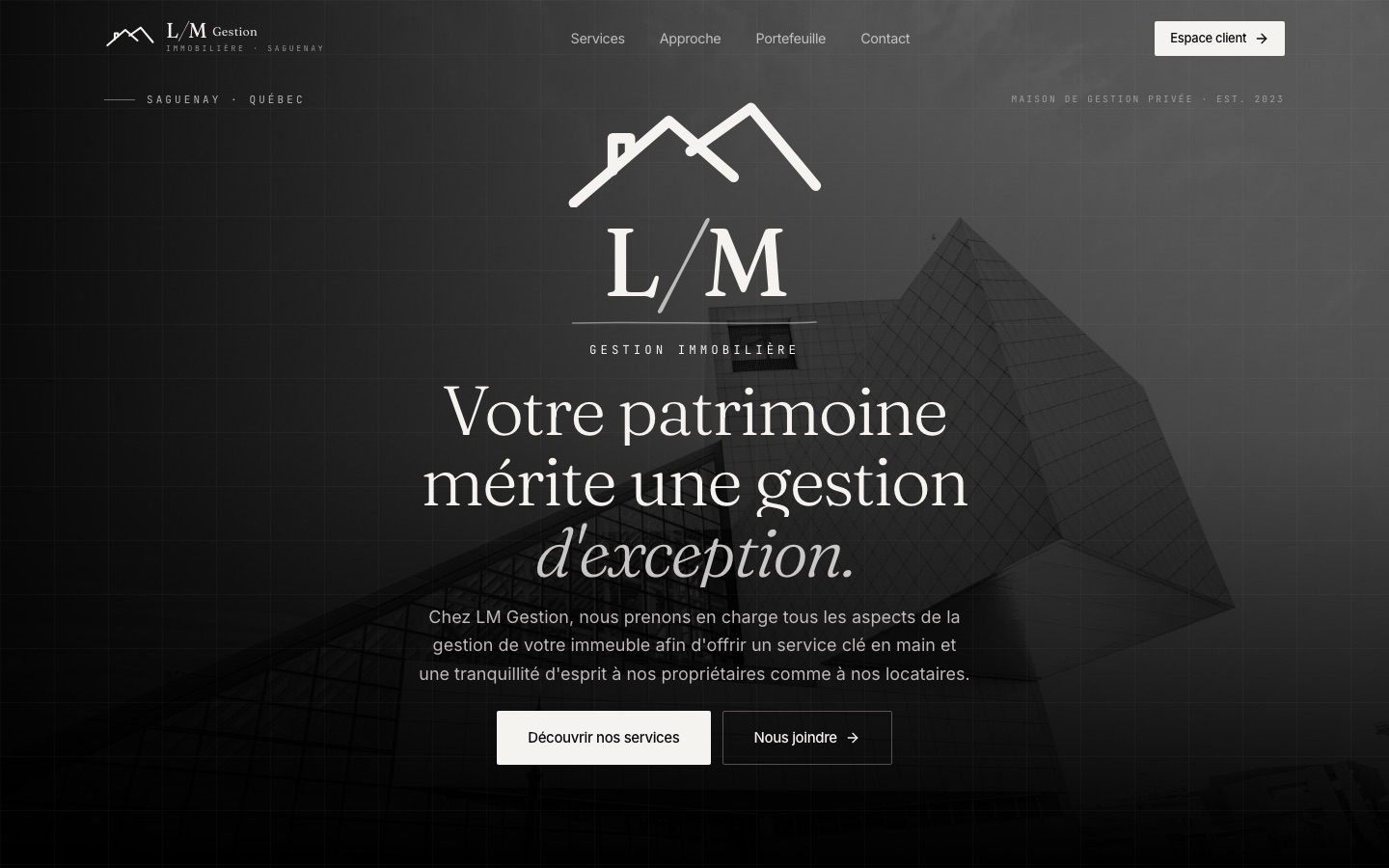 Page d'accueil du site LM Gestion Immobilière, gestion immobilière au Saguenay–Lac-Saint-Jean